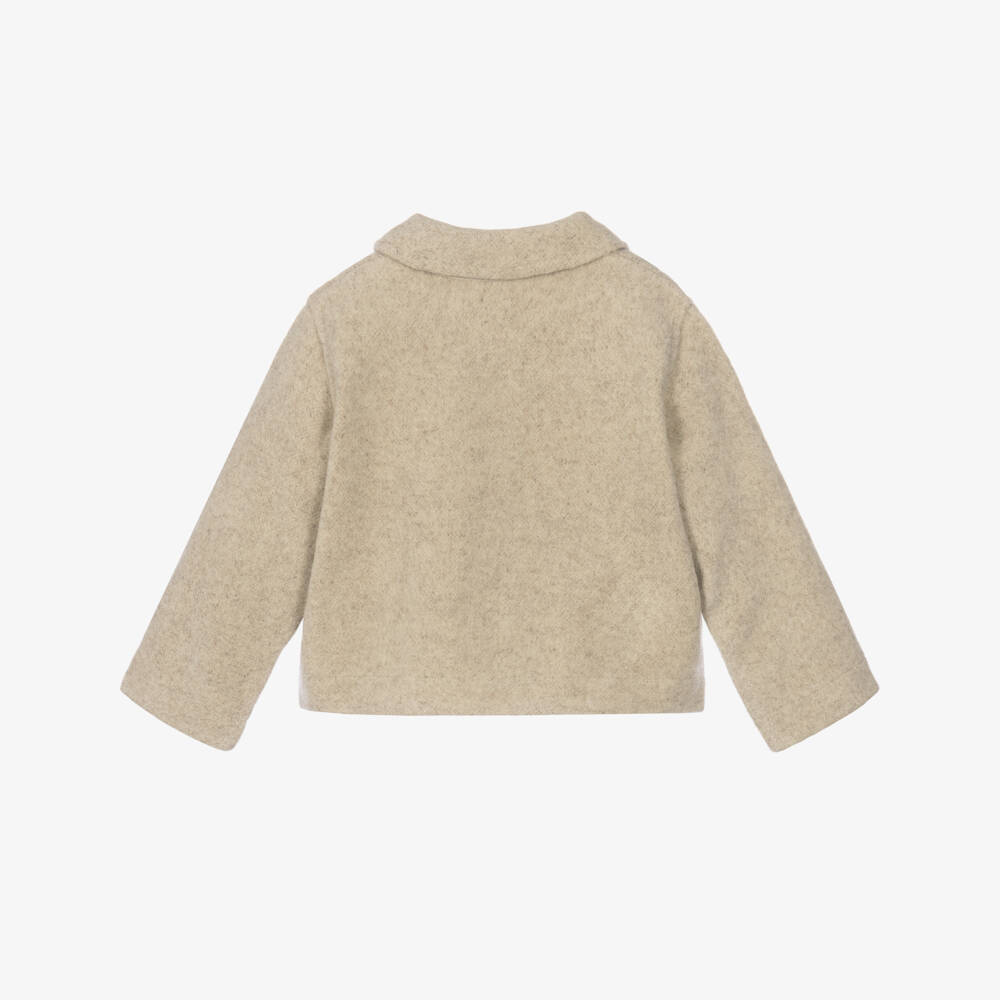 Molo-Girls Beige Felted Wool Jacket with Bows | Childrensalon