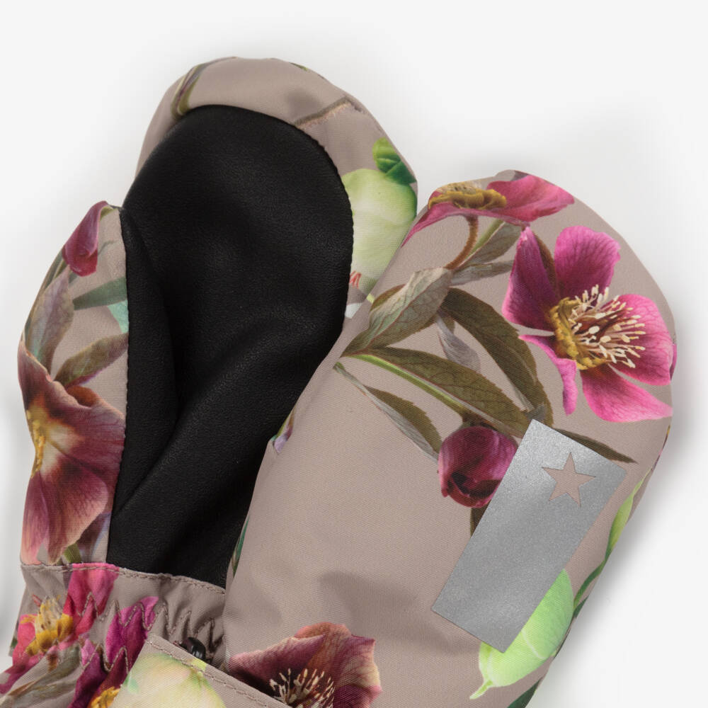 Molo-Girls Beige Floral Insulated Mittens | Childrensalon