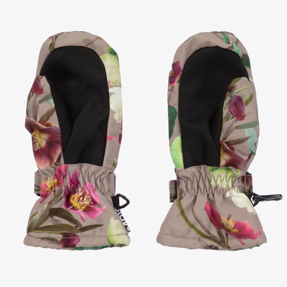 Molo-Girls Beige Floral Insulated Mittens | Childrensalon