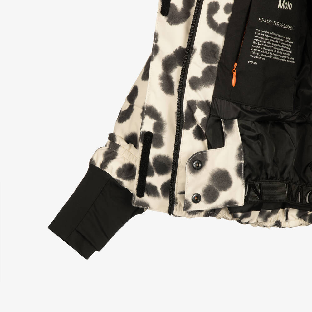 Molo-Girls Beige Leopard Print Puffer Technical Ski Jacket | Childrensalon