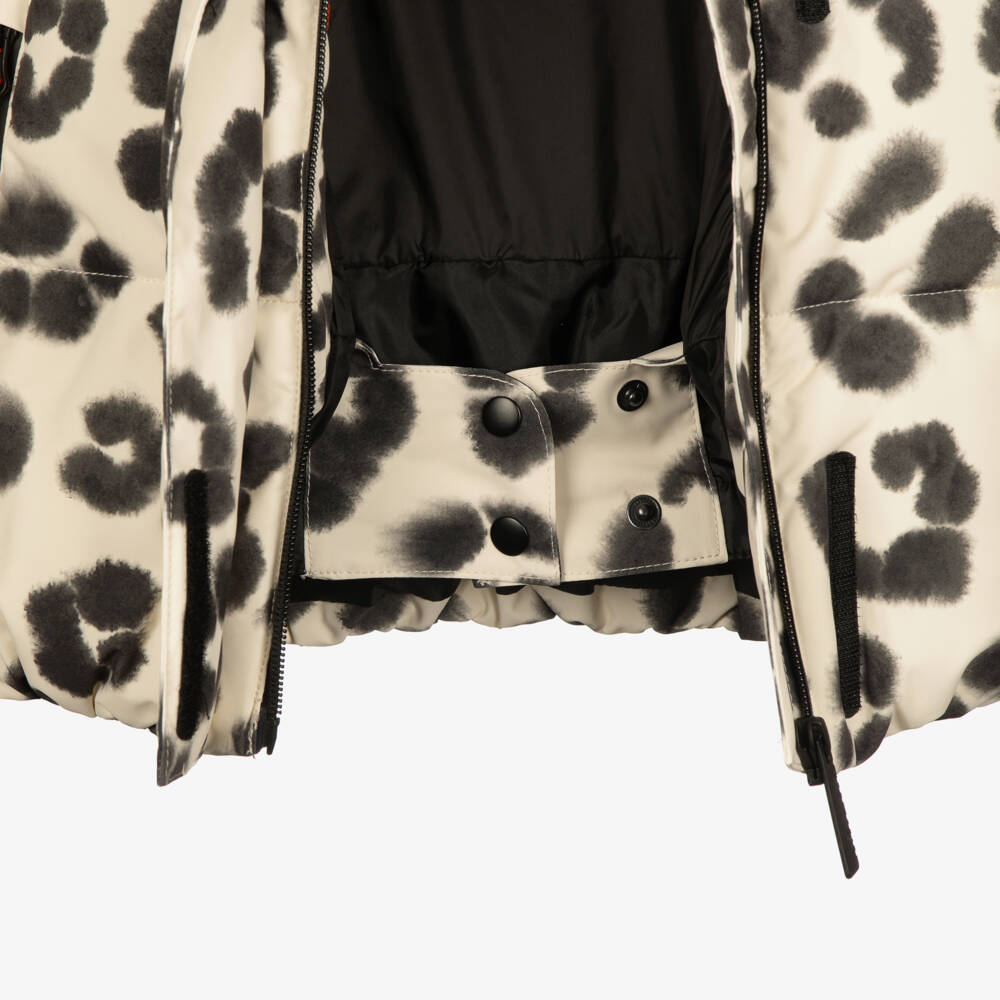 Molo-Girls Beige Leopard Print Puffer Technical Ski Jacket | Childrensalon