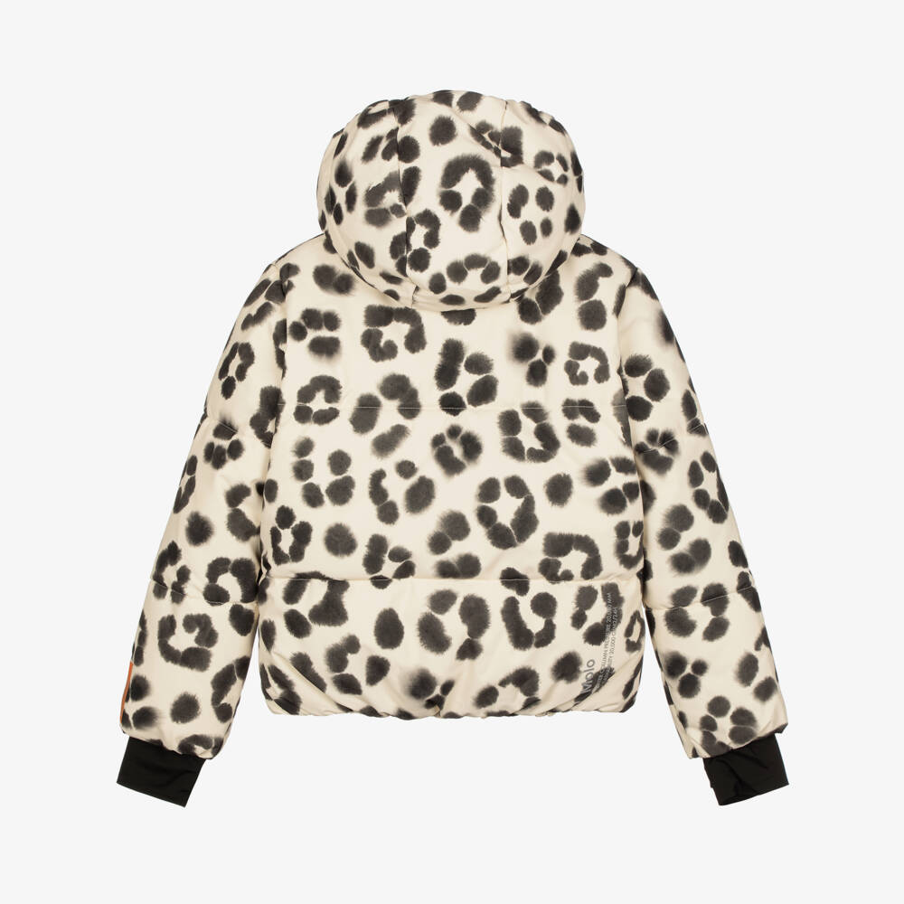 Molo-Girls Beige Leopard Print Puffer Technical Ski Jacket | Childrensalon