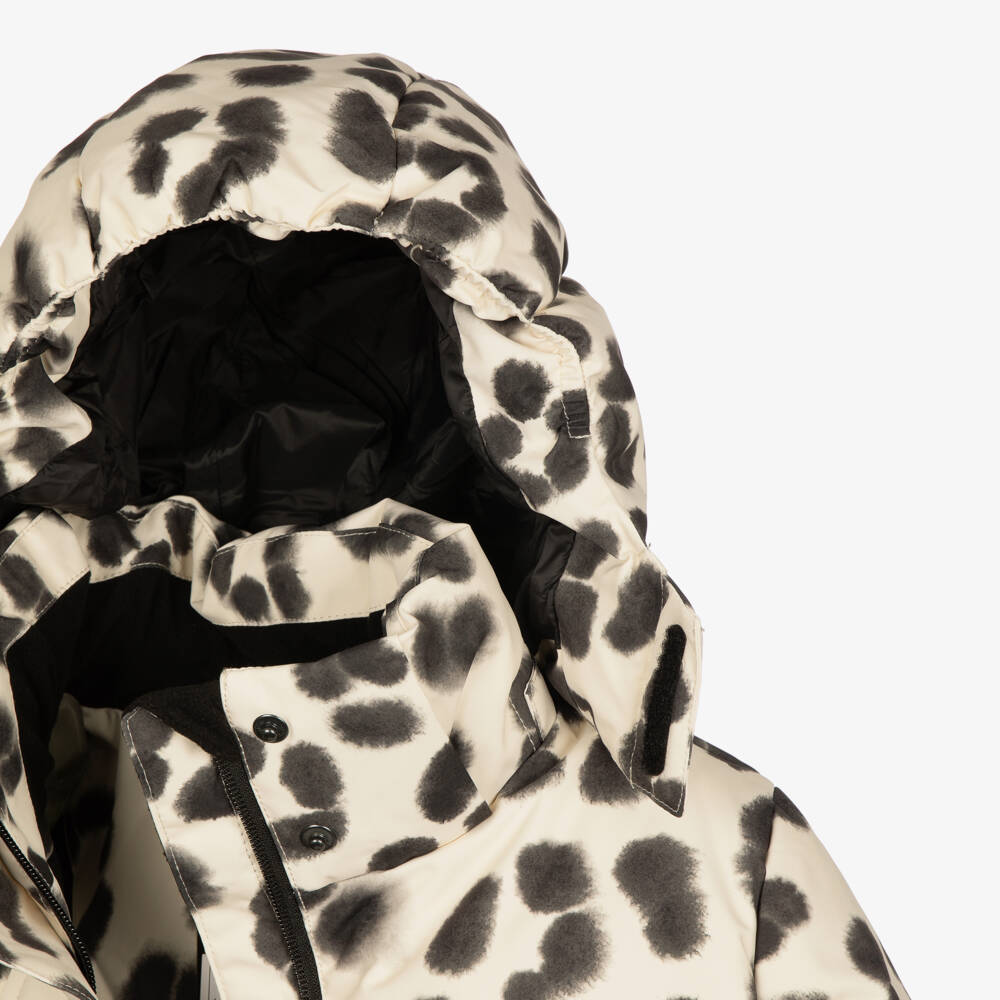 Molo-Girls Beige Leopard Print Puffer Technical Ski Jacket | Childrensalon