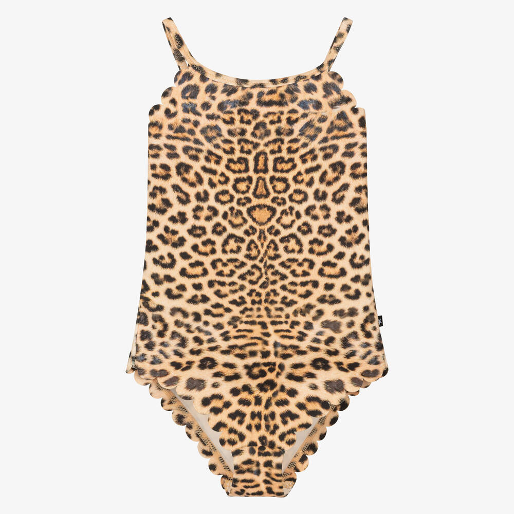 Molo-Girls Beige Leopard Swimsuit (UPF50+) | Childrensalon