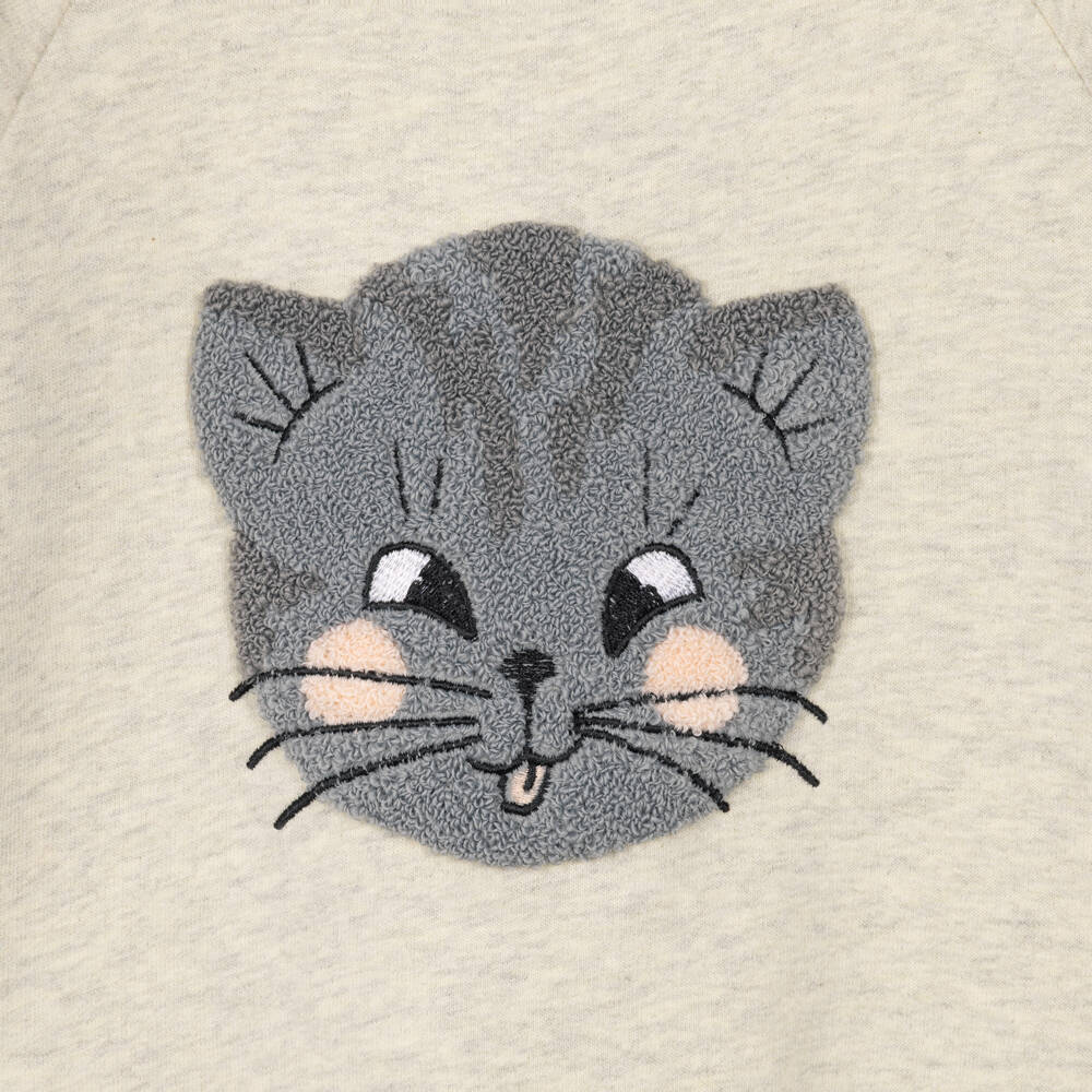 Molo-Girls Beige Melange Cat Sweatshirt | Childrensalon