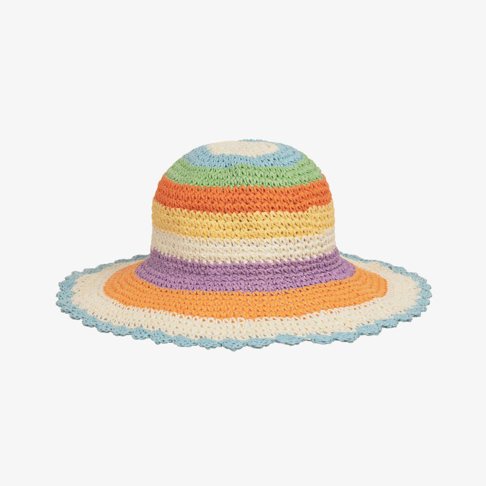 Molo-Girls Beige & Orange Stripe Straw Hat | Childrensalon