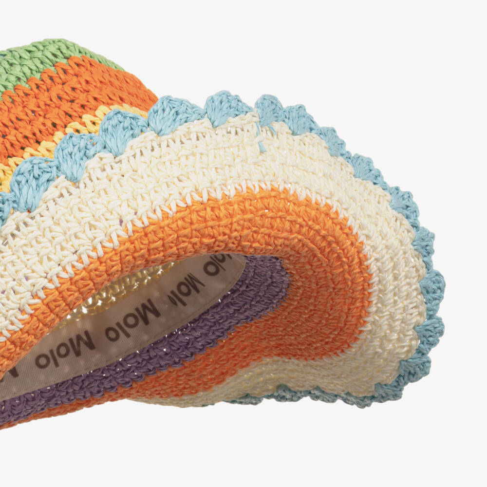 Molo-Girls Beige & Orange Stripe Straw Hat | Childrensalon