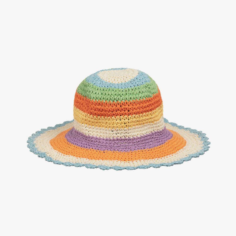 Molo-Girls Beige & Orange Stripe Straw Hat | Childrensalon