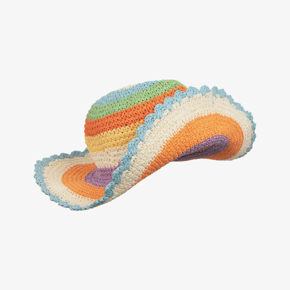 Molo-Girls Beige & Orange Stripe Straw Hat | Childrensalon