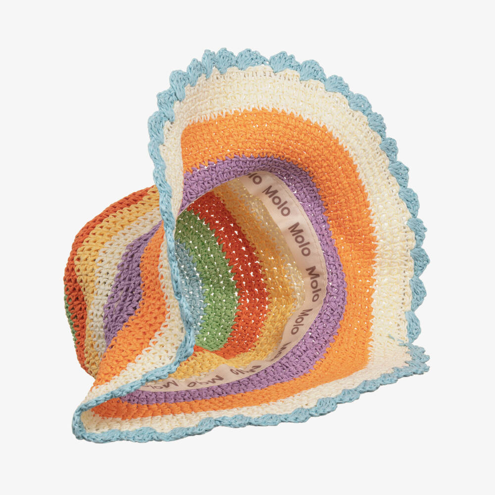Molo-Girls Beige & Orange Stripe Straw Hat | Childrensalon