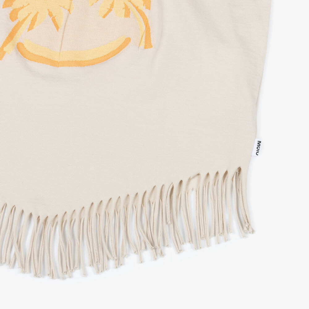 Molo-Girls Beige Palm Tree Sleeveless Top with Fringed Hem | Childrensalon
