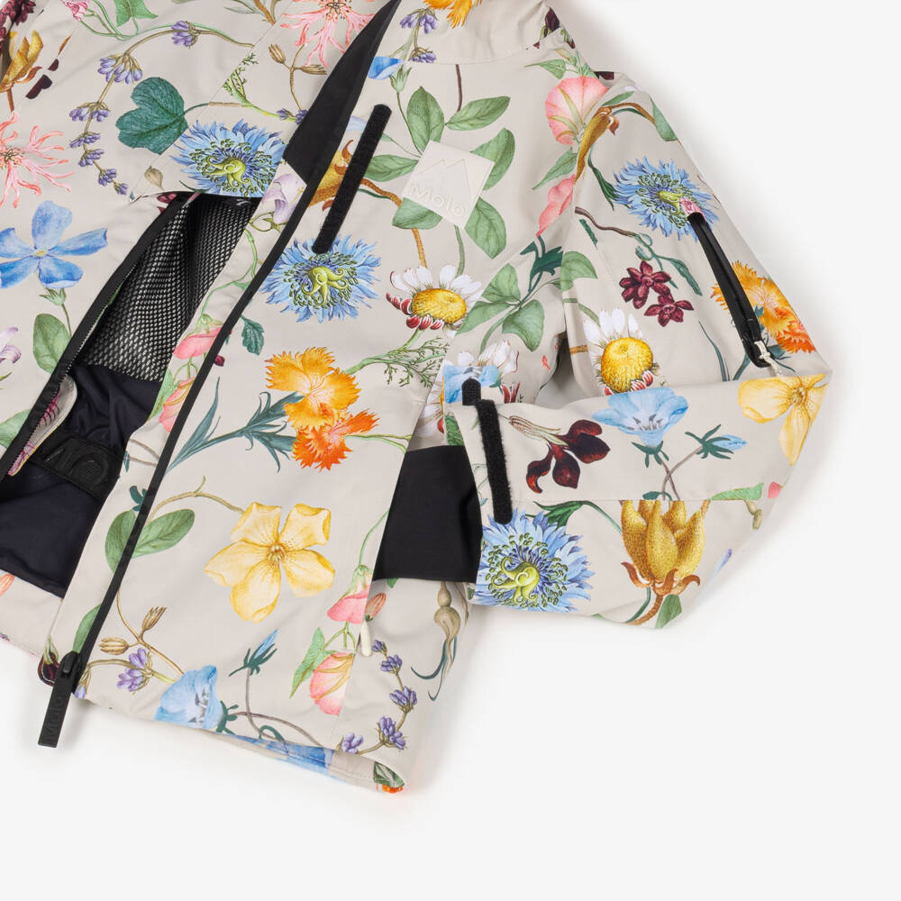 Molo-Girls Beige Wildflower Print Technical Ski Jacket | Childrensalon