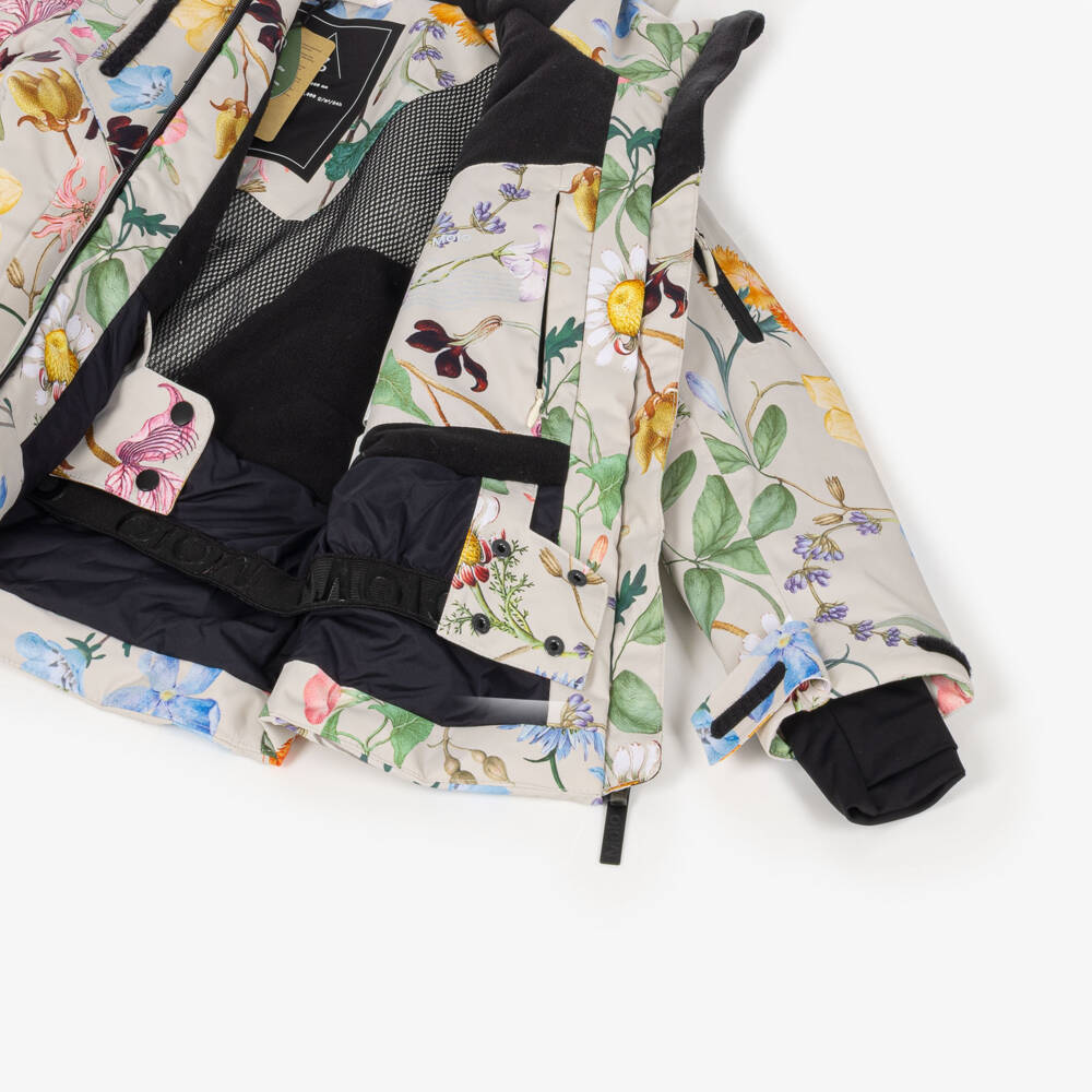 Molo-Girls Beige Wildflower Print Technical Ski Jacket | Childrensalon