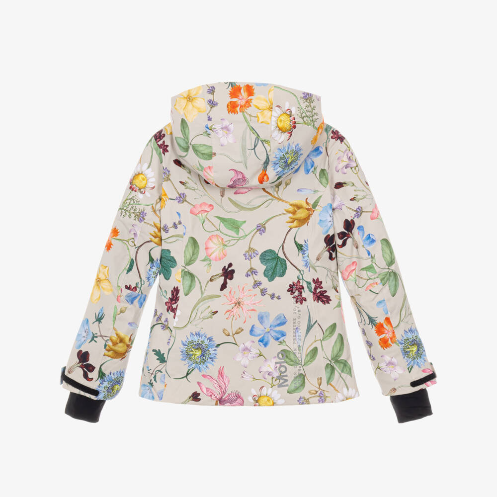 Molo-Girls Beige Wildflower Print Technical Ski Jacket | Childrensalon