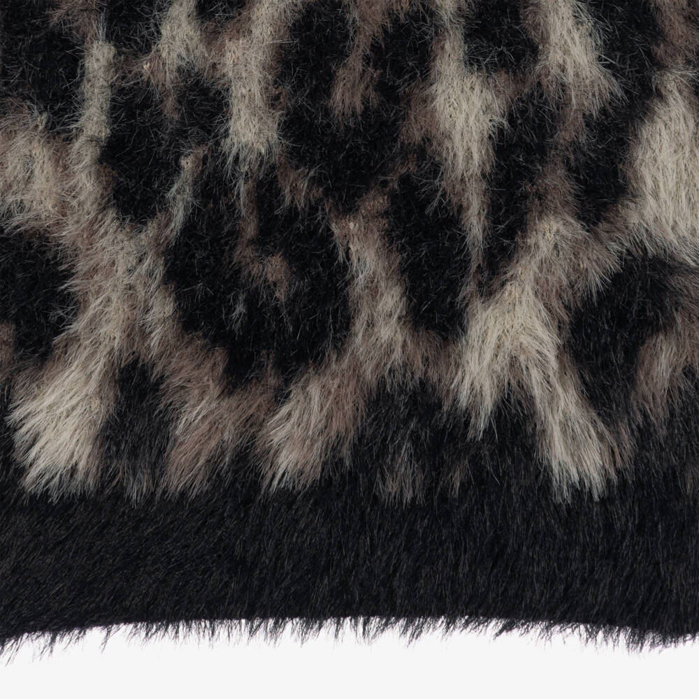 Molo-Girls Black & Brown Fluffy Leopard Print Cardigan | Childrensalon