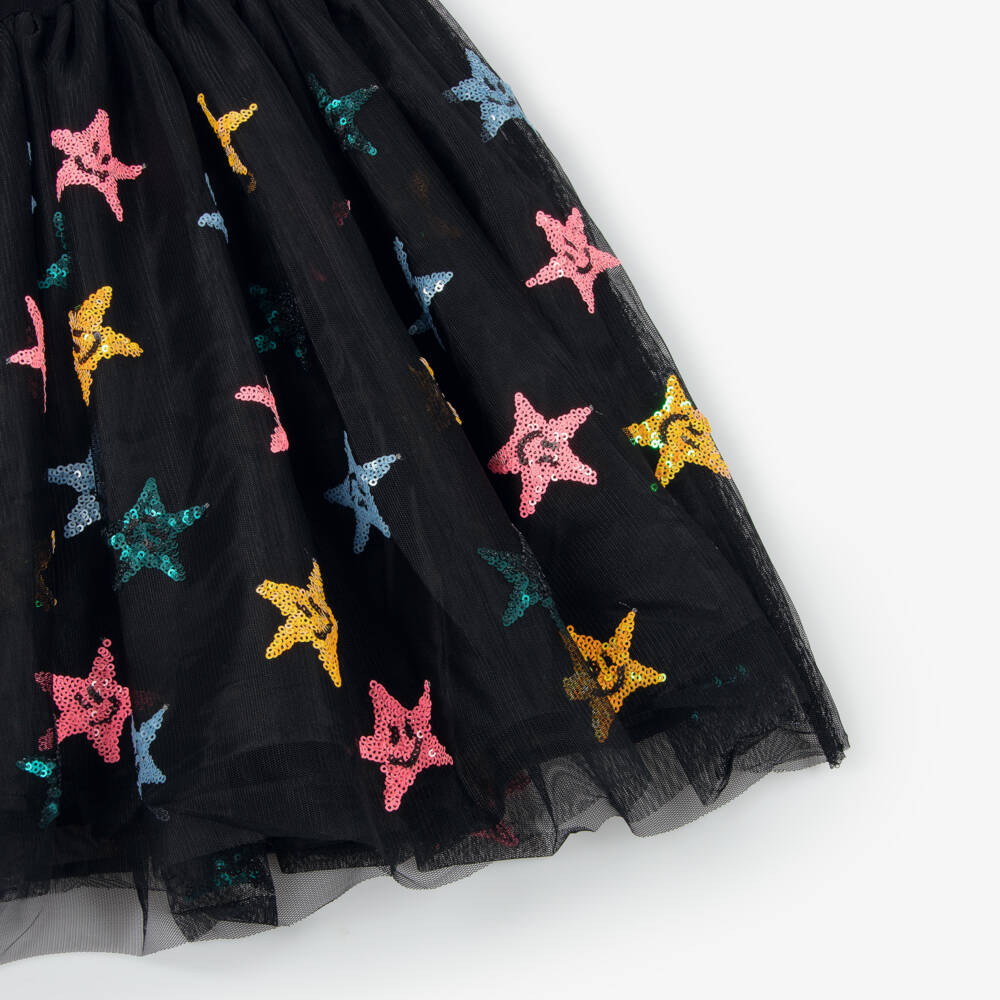 Molo-Girls Black Jersey & Tulle Dress with Sequin Stars | Childrensalon