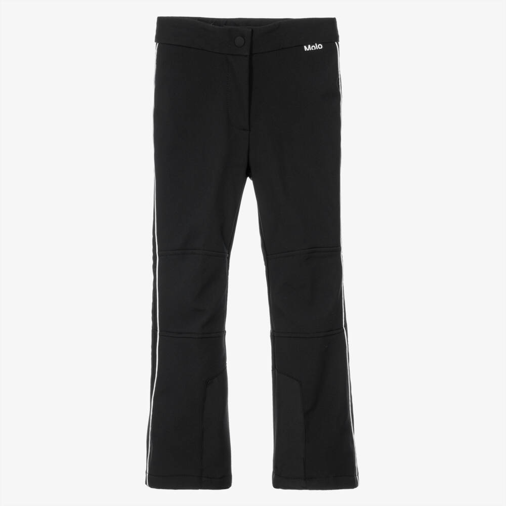 Molo-Girls Black Ski Trousers with White Trim | Childrensalon