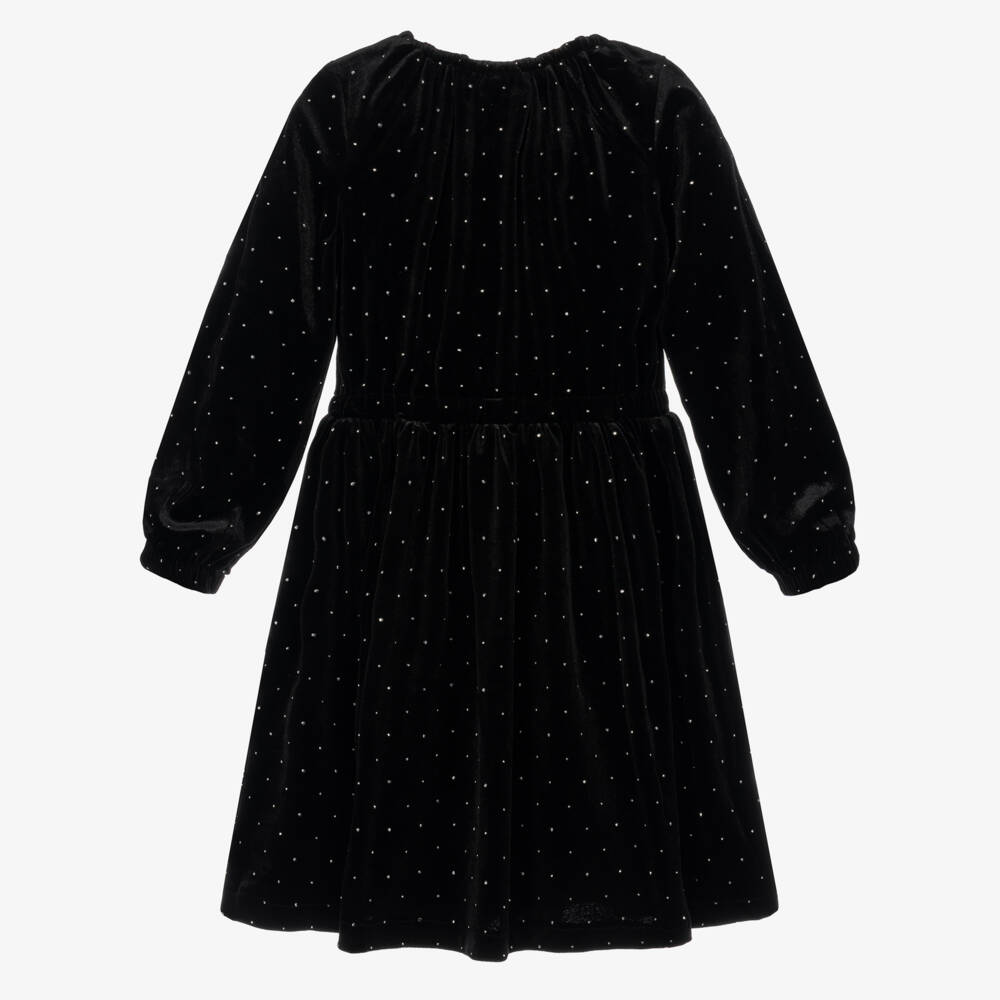 Molo-Girls Black Velour Dress with Sparkles | Childrensalon