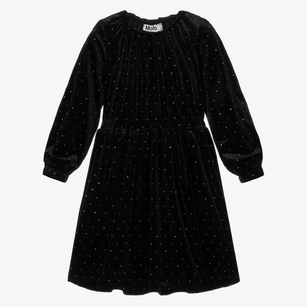 Molo-Girls Black Velour Dress with Sparkles | Childrensalon