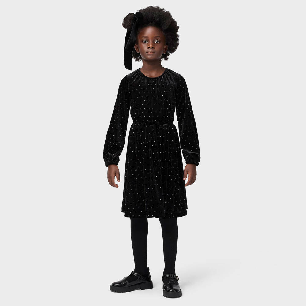 Molo-Girls Black Velour Dress with Sparkles | Childrensalon