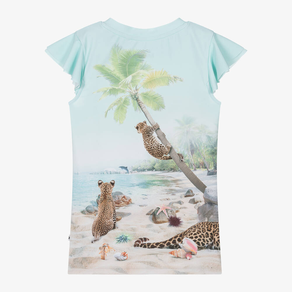 Molo-Girls Blue Beach Leopard Swim Top (UPF50+) | Childrensalon
