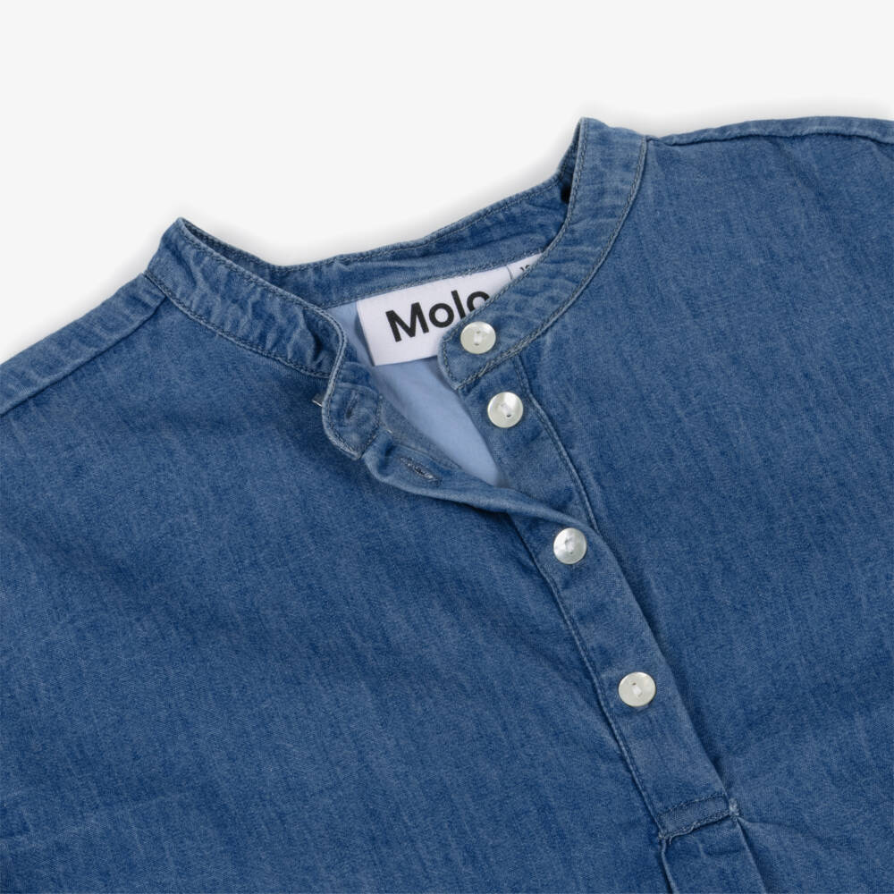 Molo-بلوزة شامبراي مطرزة لون أزرق للبنات | Childrensalon