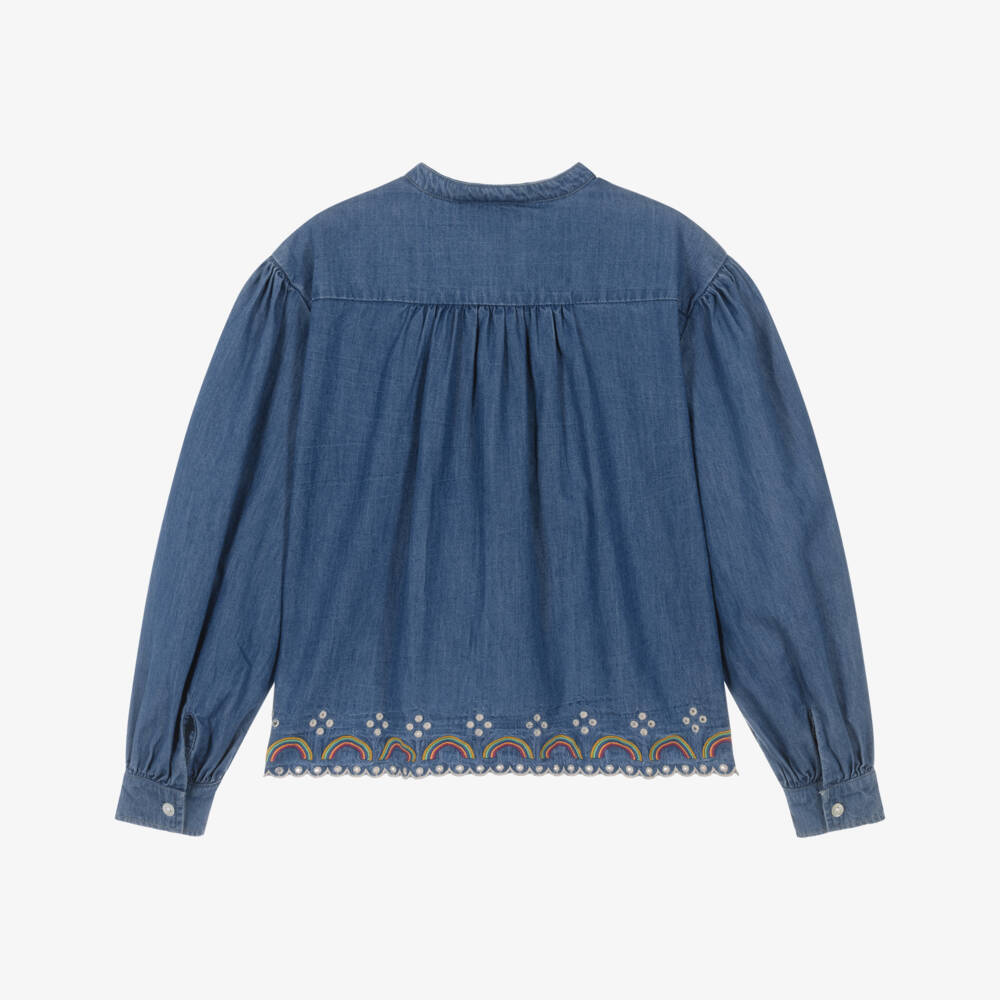 Molo-بلوزة شامبراي مطرزة لون أزرق للبنات | Childrensalon