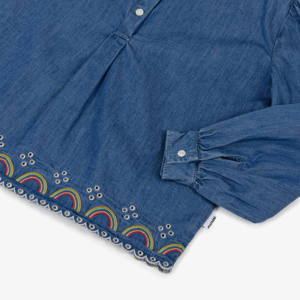 Molo-بلوزة شامبراي مطرزة لون أزرق للبنات | Childrensalon