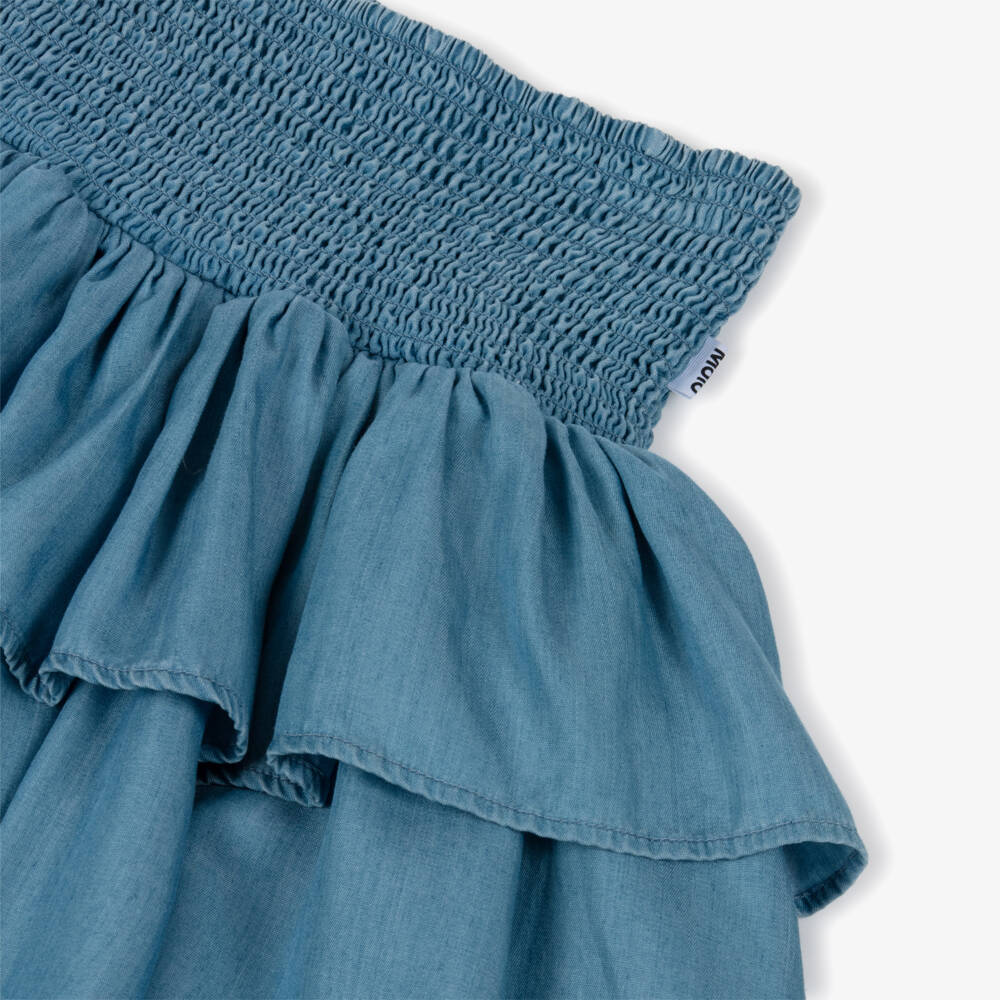Molo-Girls Blue Chambray Tiered Skirt | Childrensalon