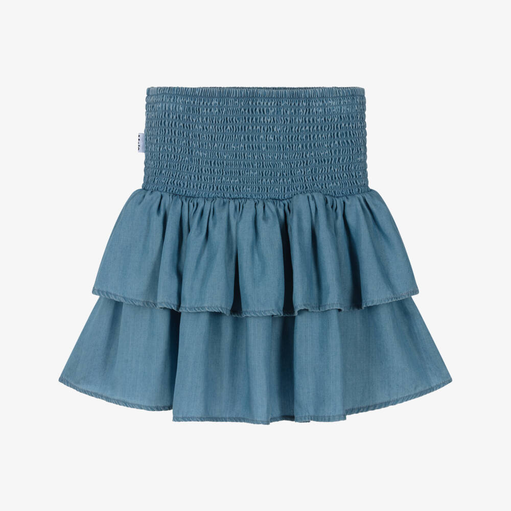 Molo-Girls Blue Chambray Tiered Skirt | Childrensalon