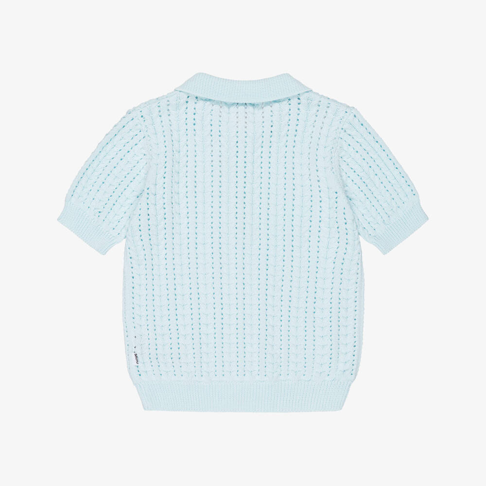 Molo-Girls Blue Cotton Lacy Knit Polo Shirt | Childrensalon