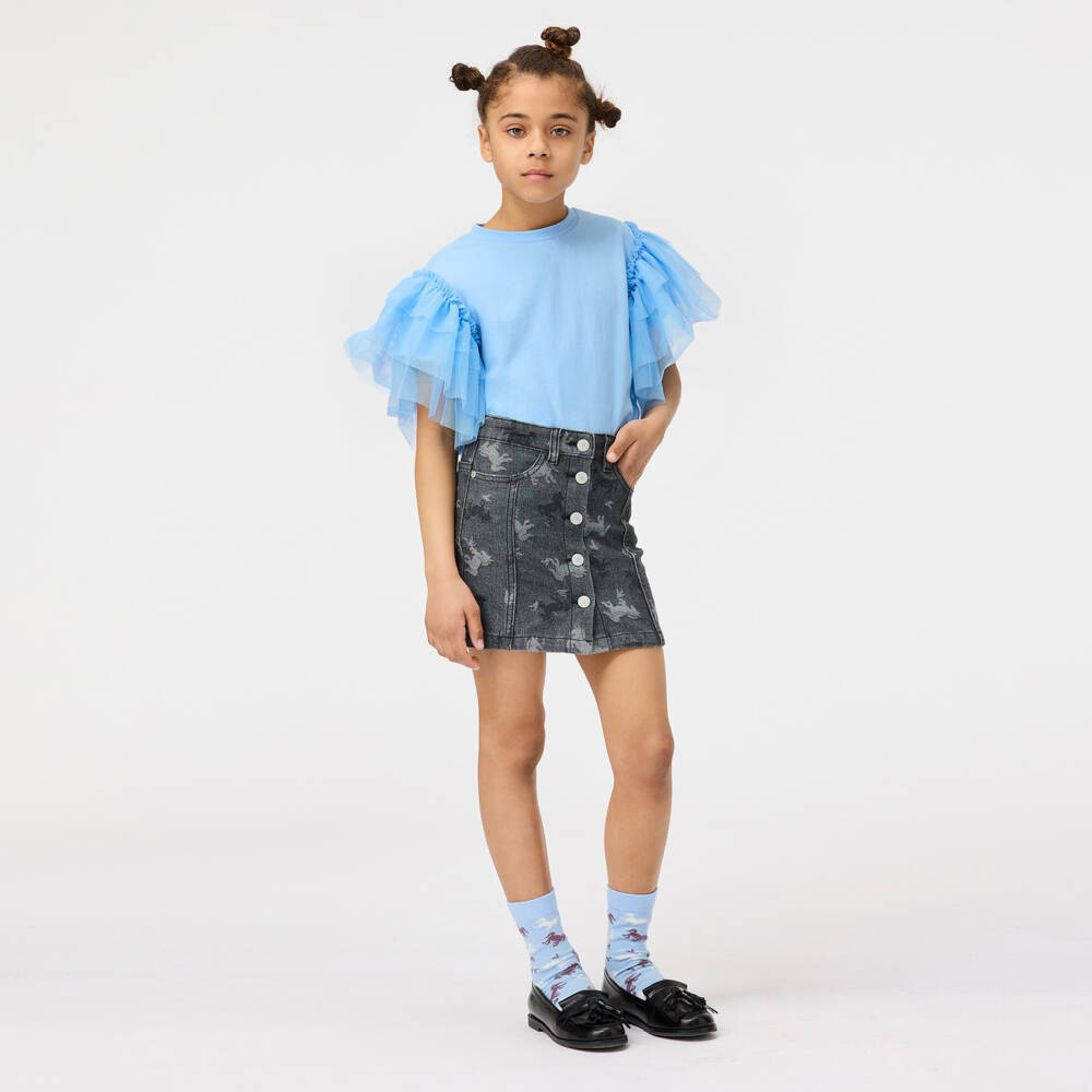 Molo-Girls Blue Cotton & Tulle T-Shirt | Childrensalon