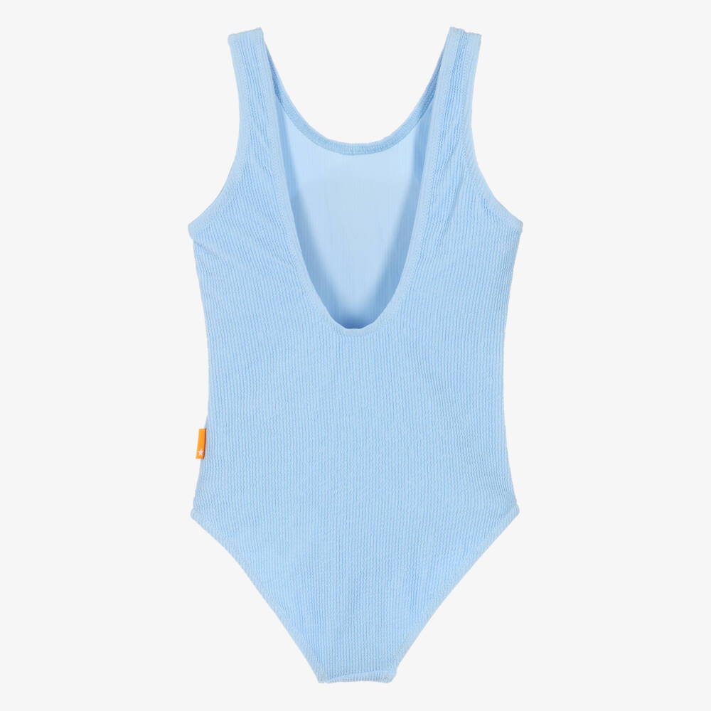 Molo-Girls Blue Crinkle Fabric Swimsuit (UPF50+) | Childrensalon
