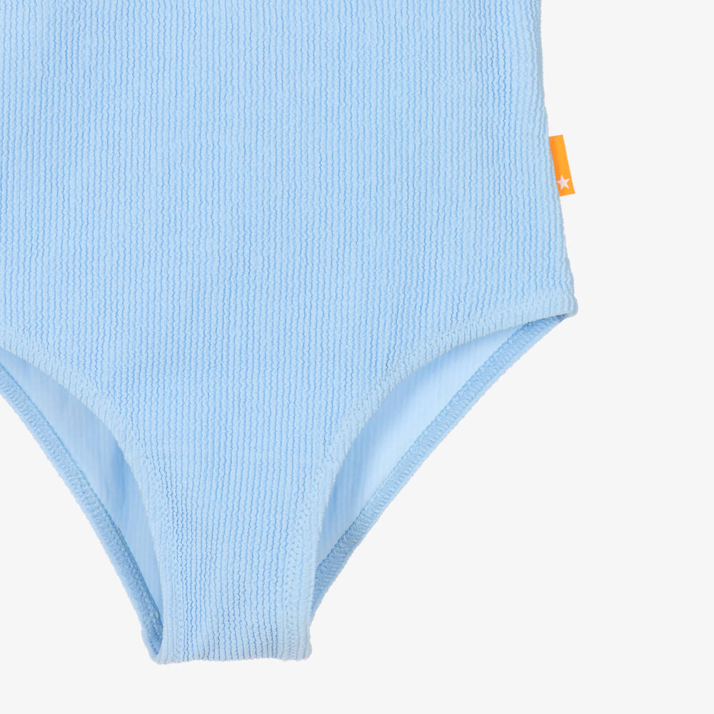 Molo-Girls Blue Crinkle Fabric Swimsuit (UPF50+) | Childrensalon