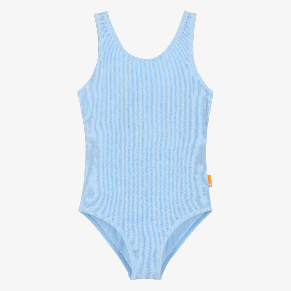 Molo-Girls Blue Crinkle Fabric Swimsuit (UPF50+) | Childrensalon