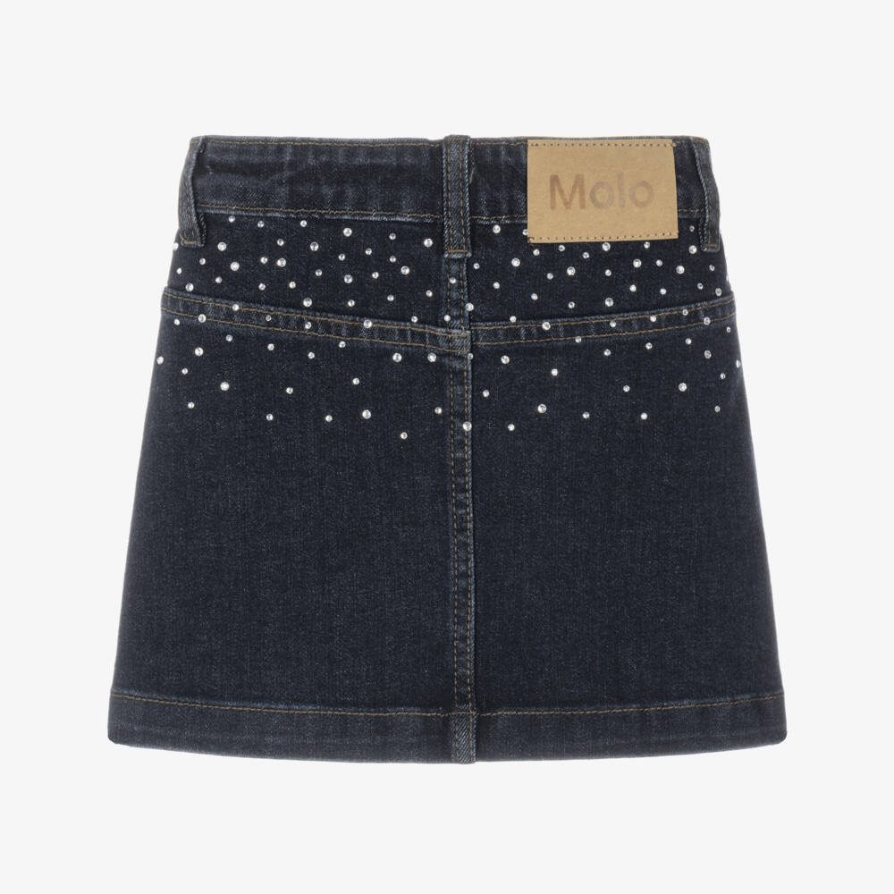 Molo-Girls Blue Denim Skirt with Rhinestones | Childrensalon