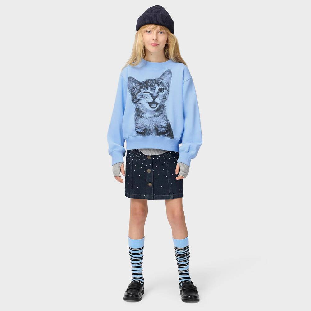 Molo-Girls Blue Denim Skirt with Rhinestones | Childrensalon