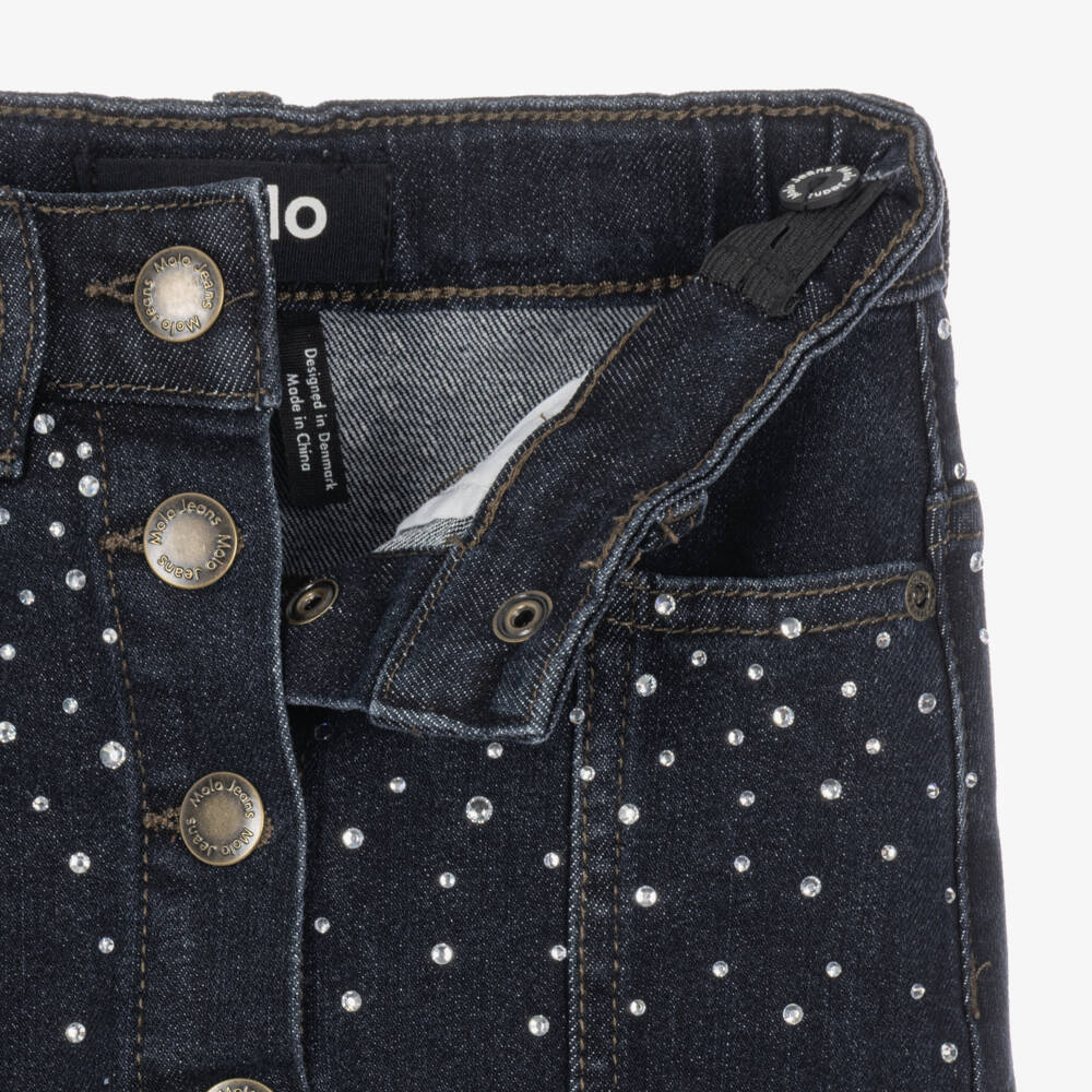 Molo-Girls Blue Denim Skirt with Rhinestones | Childrensalon