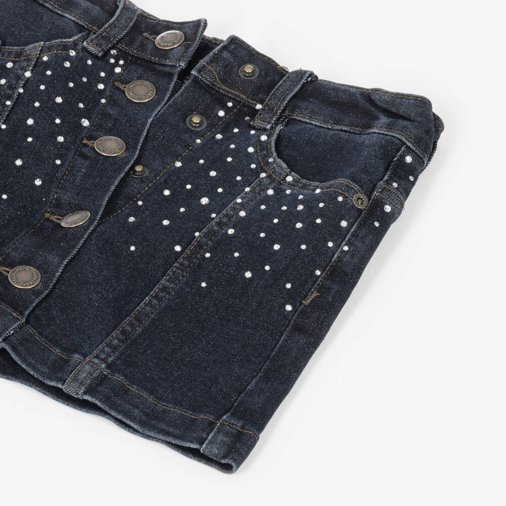 Molo-Girls Blue Denim Skirt with Rhinestones | Childrensalon