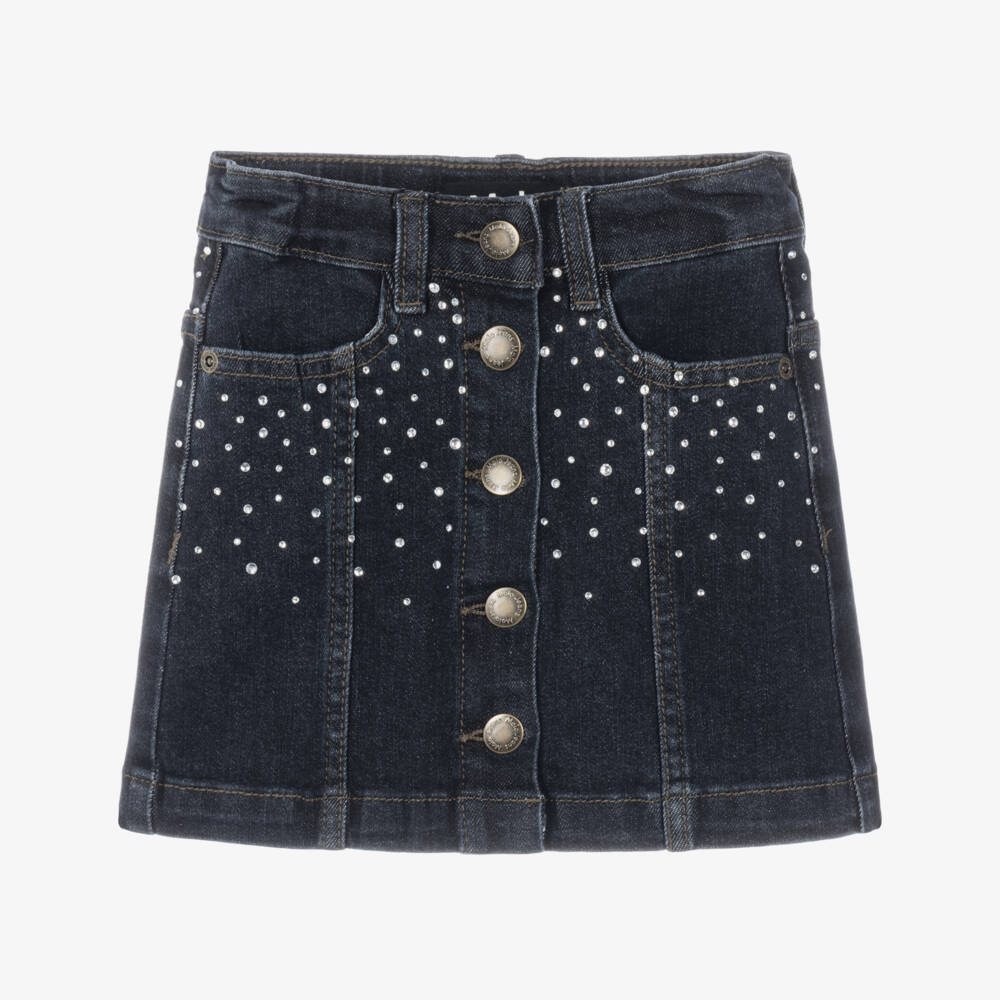 Molo-Girls Blue Denim Skirt with Rhinestones | Childrensalon