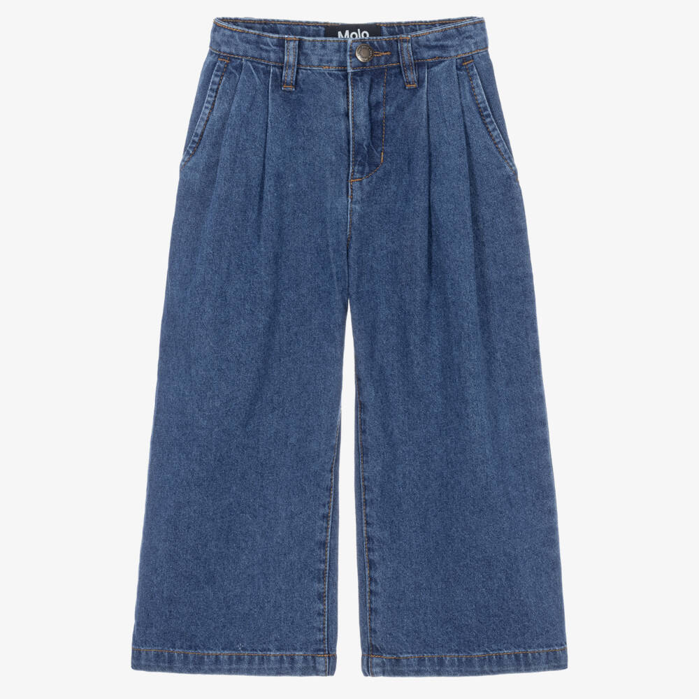 Molo-Girls Blue Denim Wide Leg Jeans | Childrensalon