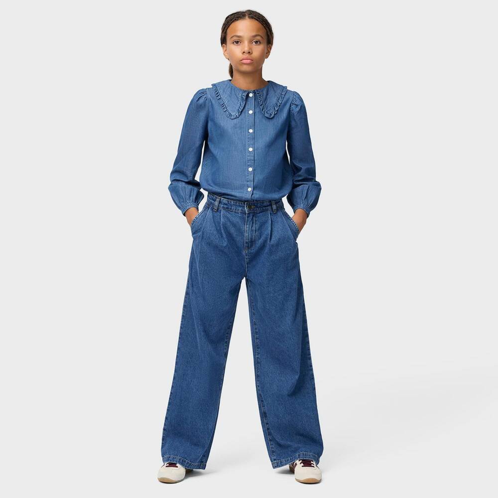 Molo-Girls Blue Denim Wide Leg Jeans | Childrensalon