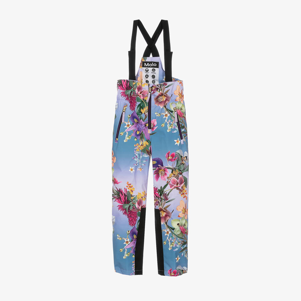 Molo - Girls Blue Floral Ski Salopettes | Childrensalon