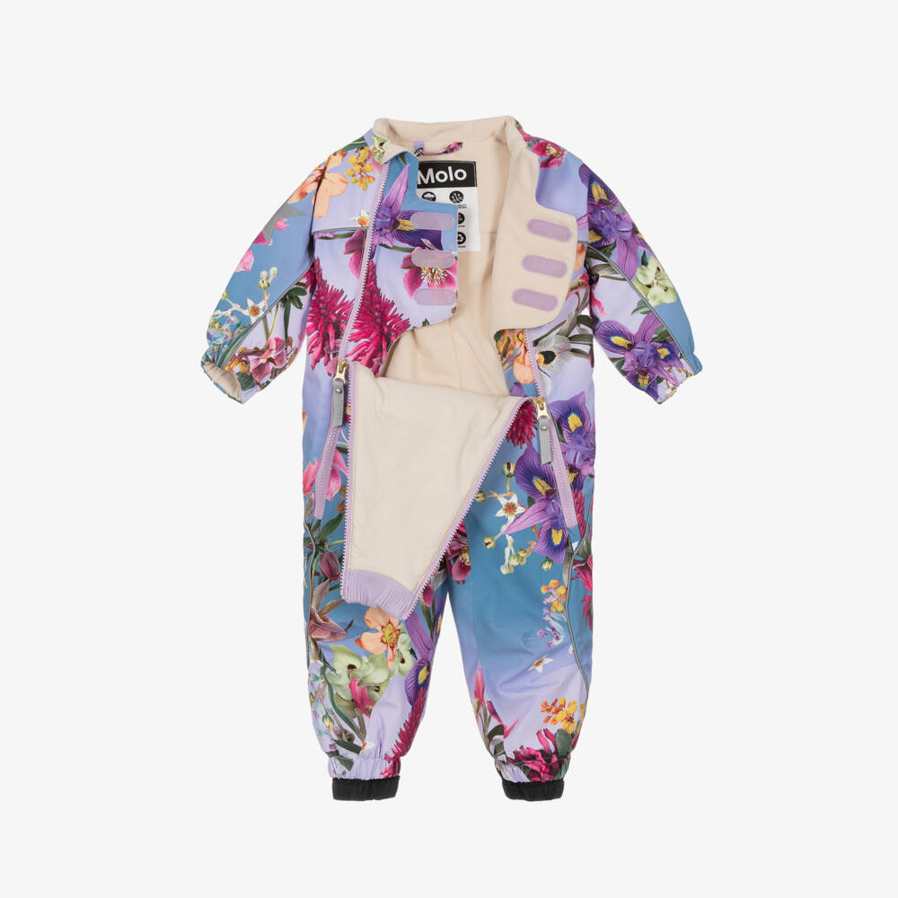 Molo-Girls Blue Floral Snowsuit | Childrensalon