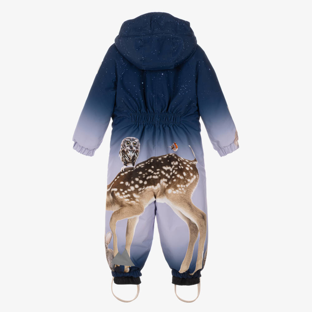 Molo-Girls Blue Forest Animal Polar Snowsuit | Childrensalon