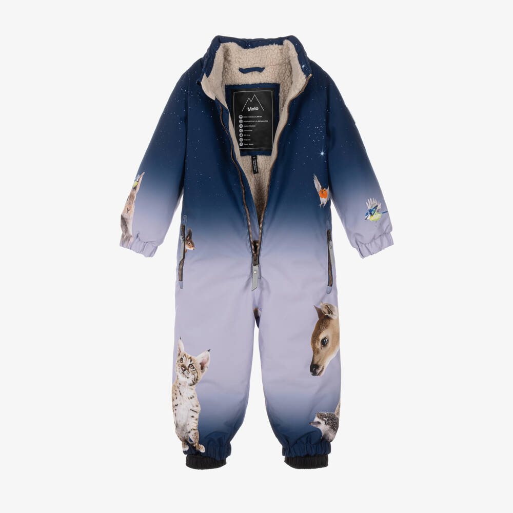 Molo-Girls Blue Forest Animal Polar Snowsuit | Childrensalon