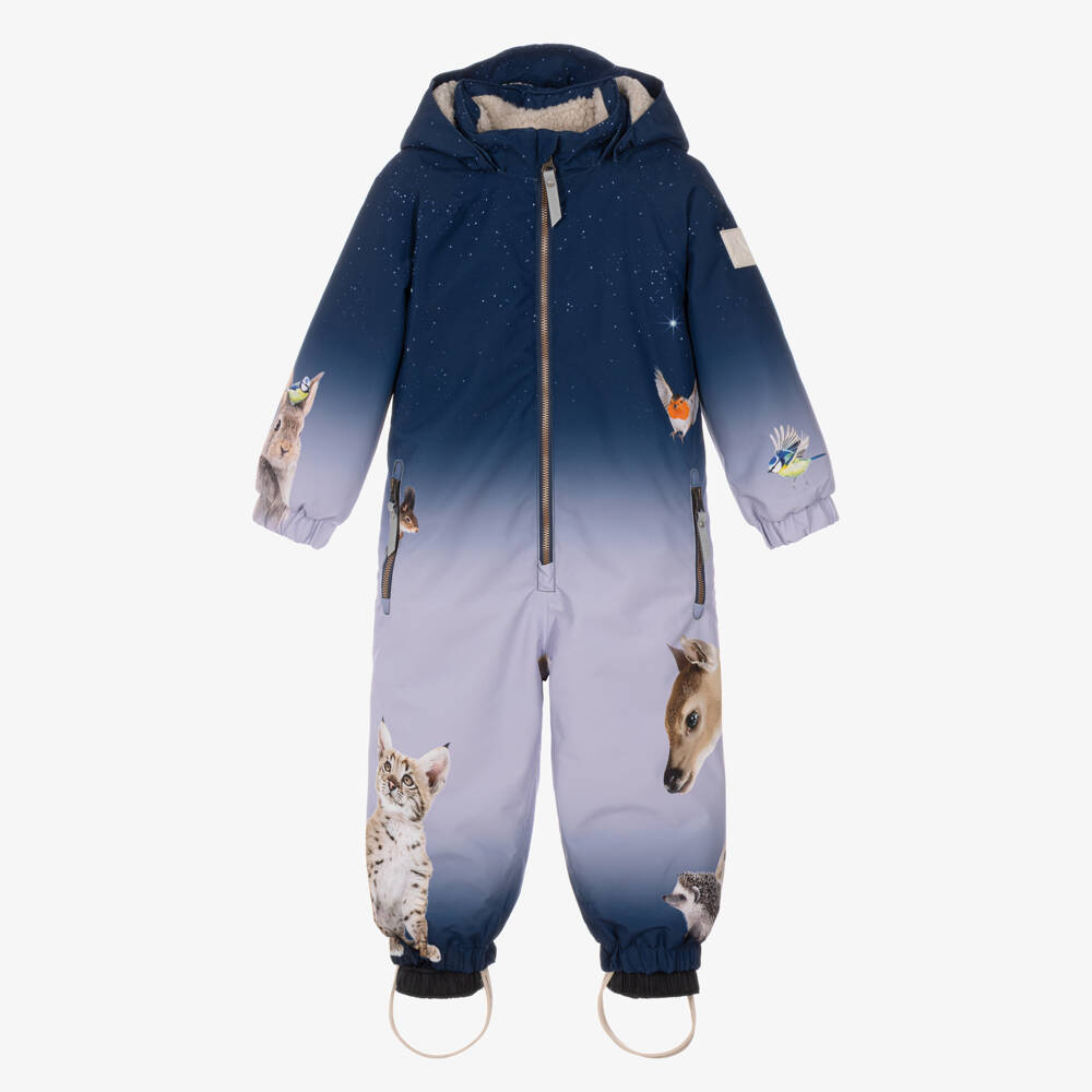 Molo-Girls Blue Forest Animal Polar Snowsuit | Childrensalon