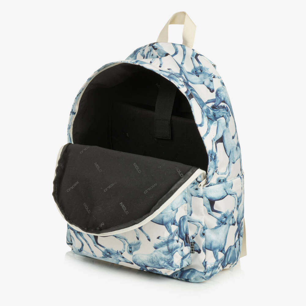 Molo-Girls Blue Horse Print Backpack (41cm) | Childrensalon