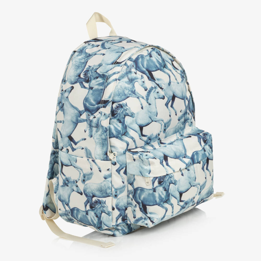 Molo-Girls Blue Horse Print Backpack (41cm) | Childrensalon