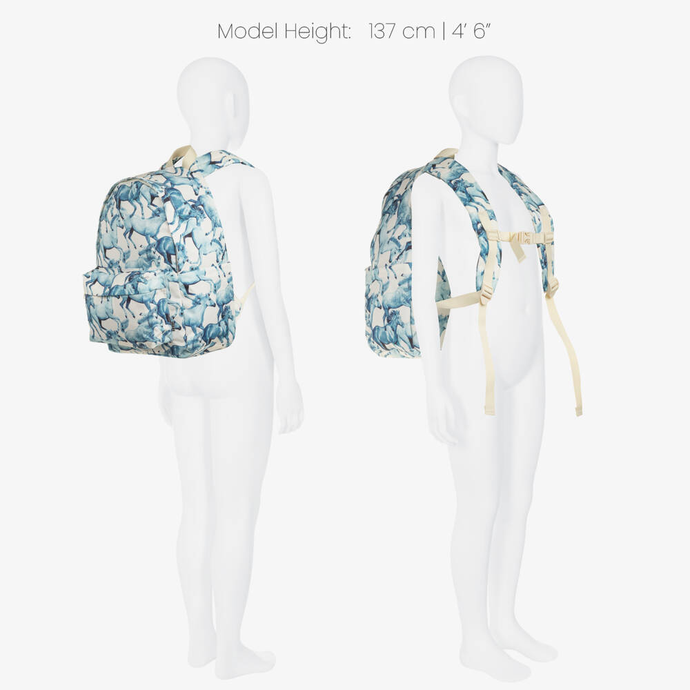 Molo-Girls Blue Horse Print Backpack (41cm) | Childrensalon